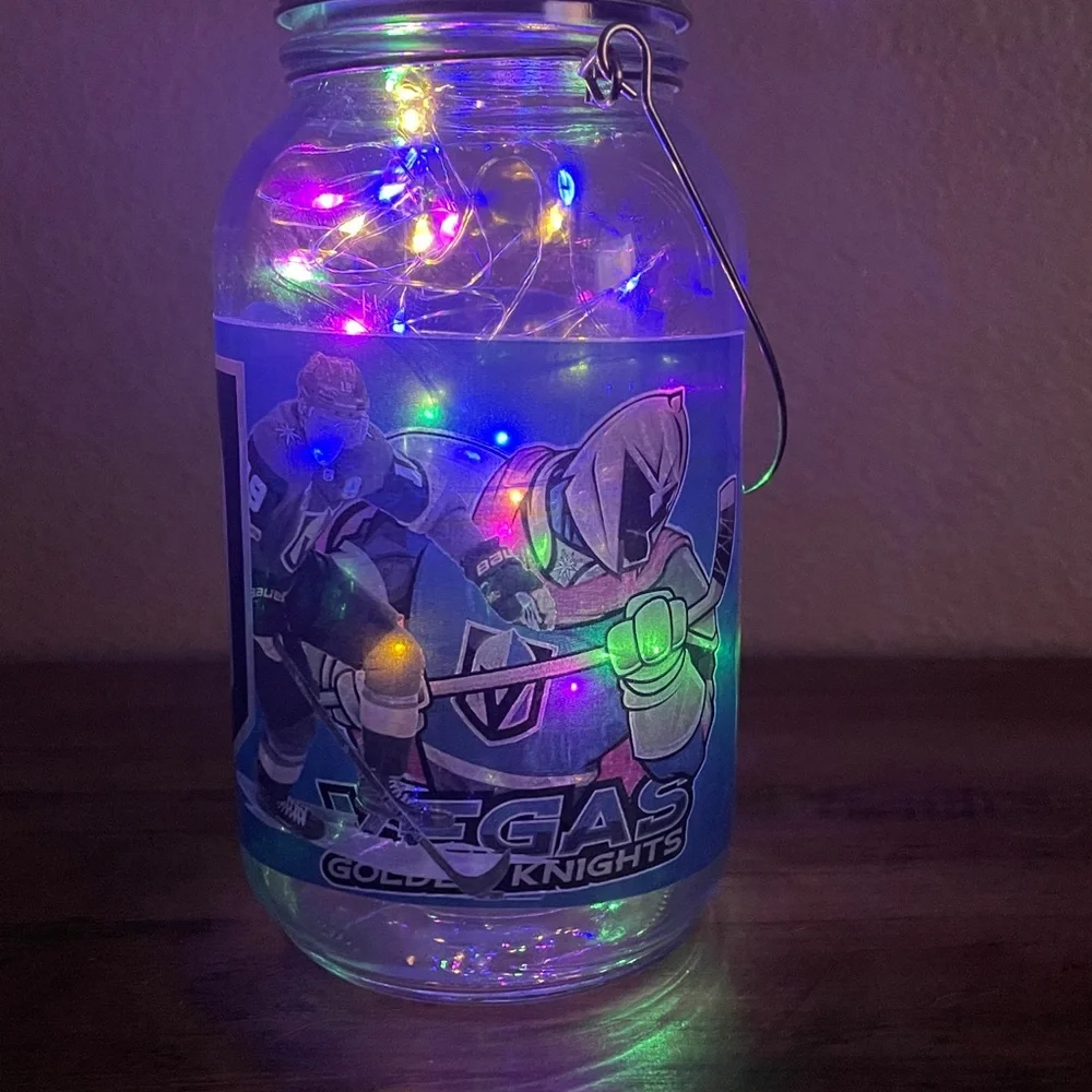 Golden Knights Hockey Theme Light-Up Mason Jar with Handle